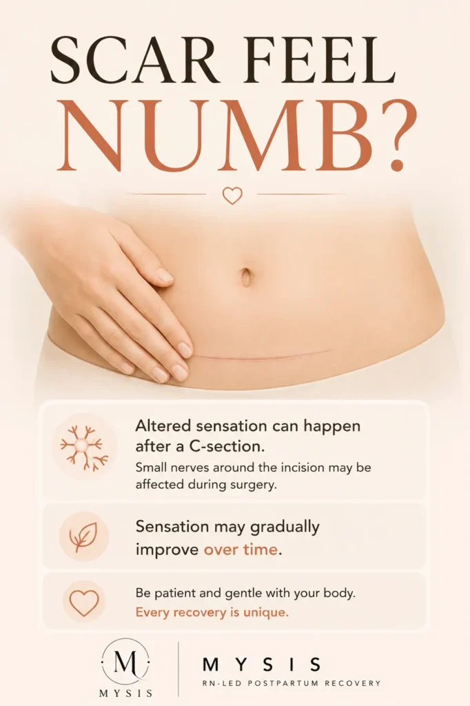 C-section scar numbness and altered sensation may occur when small nerves around the incision are affected during surgery, with sensation sometimes improving over time.